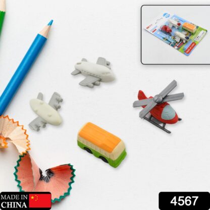 4567  Vehicle Pattern Eraser School Stationery Use Eraser (4 Pc Set) - Image 2