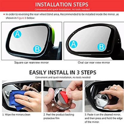 360DEGREE BLIND SPOT ROUND WIDE ANGLE ADJUSTABLE CONVEX REAR VIEW MIRROR - PACK OF 2 - Image 9