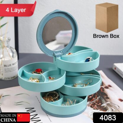 4083 4 Layers Jewellery Box, 360 Degree Rotating Jewelry Box, Jewelry and Earring Organizer Box with Mirror, Accessory Storage Box, Travel Decor Portable Jewelry Case Ornaments Storage Box Necklace Jewelry Organizer Jewelry Organizer Box - Image 2