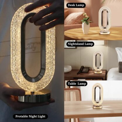 6878 Touch Control Crystal Table Desk Lamp, 3-Way Dimmable Light, USB Rechargeable Crystal Diamond Table Lamp, Exquisite Night Stand Light Lamp Beside Lamp for Bedroom Living Room, Decorative Desk Lamp - Image 7