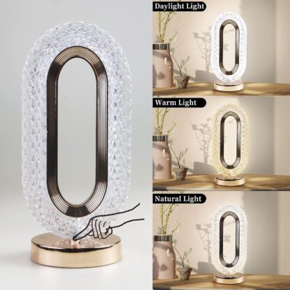 6878 Touch Control Crystal Table Desk Lamp, 3-Way Dimmable Light, USB Rechargeable Crystal Diamond Table Lamp, Exquisite Night Stand Light Lamp Beside Lamp for Bedroom Living Room, Decorative Desk Lamp - Image 3