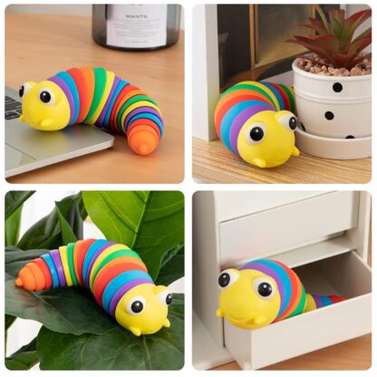 3D Rainbow Color Plastic Slug Fidget Toys, Stress Relieving Toy, Sensory Slug Toy for Boys and Girls, Finger slug Toy, for Autistic, Caterpillar Fidget Toys Stress Relief Gifts for Toddlers Kids Adults  (1 Pc) - Image 3