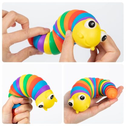 3D Rainbow Color Plastic Slug Fidget Toys, Stress Relieving Toy, Sensory Slug Toy for Boys and Girls, Finger slug Toy, for Autistic, Caterpillar Fidget Toys Stress Relief Gifts for Toddlers Kids Adults  (1 Pc) - Image 6