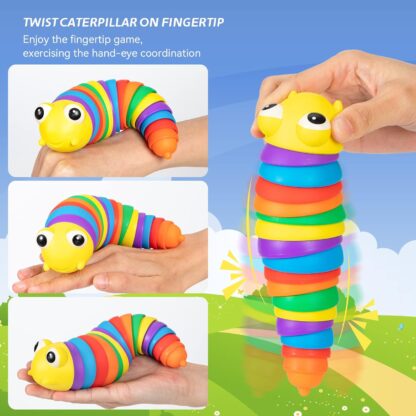 3D Rainbow Color Plastic Slug Fidget Toys, Stress Relieving Toy, Sensory Slug Toy for Boys and Girls, Finger slug Toy, for Autistic, Caterpillar Fidget Toys Stress Relief Gifts for Toddlers Kids Adults  (1 Pc) - Image 7