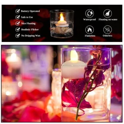 6432 Set of 12 Flameless Floating Candles Battery Operated Tea Lights Tealight Candle - Decorative, Wedding.( Diya , Divo , Diva , Deepak , Jyoti ,) - Image 5