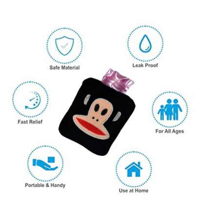 6522 Black Monkey small Hot Water Bag with Cover for Pain Relief, Neck, Shoulder Pain and Hand, Feet Warmer, Menstrual Cramps. - Image 7