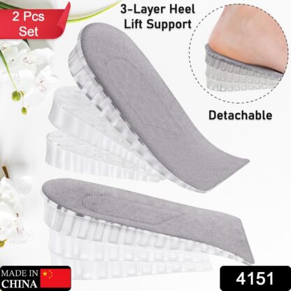 4151 2 Pairs Heel Lift Inserts Height Increase Insole Invisible Heightening Insole Sillicone 3-Layer Heel Support Insoles Height-Adjustable Shoe Pads Foot Cushion for Shoes - Image 2