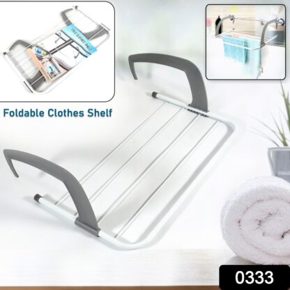 0333 Metal Steel Folding Drying Rack for Clothes Balcony Laundry Hanger for Small Clothes Drying Hanger Metal Clothes Drying Stand, Socks and Plant Storage Holder Outdoor / Indoor Clothes-Towel Drying Rack Hanging on The Door Bathroom - Image 2