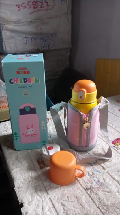 Love Baby Cute Animals Prints Kids Bottle Sipper for HOT N Cold Water, Milk, Juice with Bottle Cover, Cup, Zip Pocket & Straw to Keep Things Orange Green Pink Colors for Outdoor / Office / Gym / School (600 ML) - Image 18