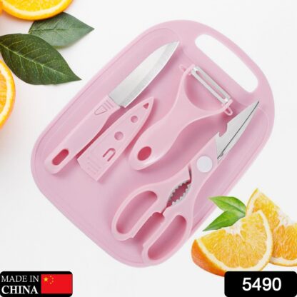 5490 Mini Travel Cutting Board Set, 4 Pcs Portable Mini Camping Plastic Cutting Board & Knife, Fruits & Vegetable Peeler Scissors, Kitchen Knives Set, for travel, picnic, camping, outdoor, park (4 Pc Set) - Image 2