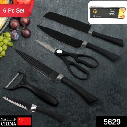 5629 6 Pieces Professional Kitchen Knife Set, Meat Knife, Chef's Knife with Non-Slip Handle for Home, Kitchen and Restaurant with Chef Peeler and Scissor (Stainless Steel / 6 Pcs Set) - Image 2