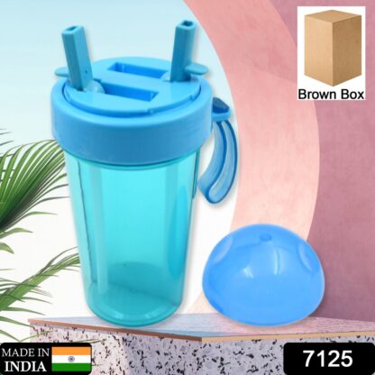 2 Drinks in 1 Cup Water Bottle, Stable Sturdy Dual Use Bottle 2 Straws for Shopping Travel for Outdoor Activities (1 Pc) - Image 2