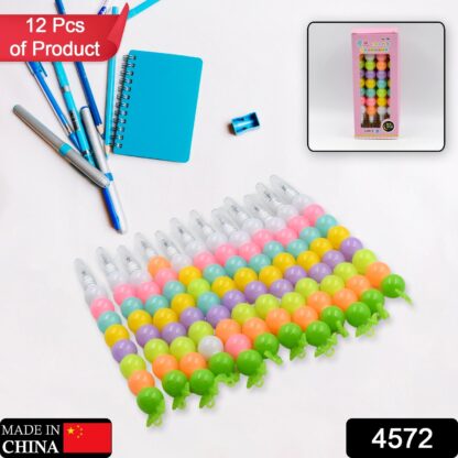 4572 Stylish Pearls Pen Plastic Moti Non-Sharpening Design Pen Multicolor Pearls Moti Gel Pen, Fancy Designer Attractive Gel Pen for Kids Pack of (12 Pc Set ) - Image 2