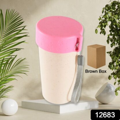 12683 Travel Coffee Cup Portable Water Bottle Wheat Straw Coffee Tea Mug Coffee Mug with Lids for Coffee Tea (300 ML Approx) - Image 2