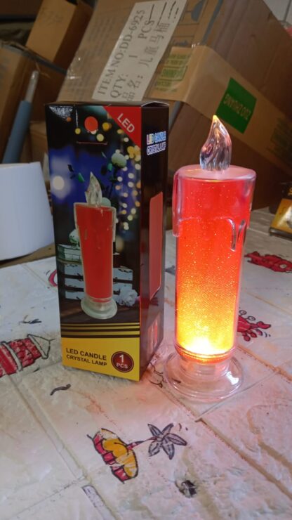 8438 Red LED Flameless Candles Battery Operated Pillar Candles Flickering Realistic Decorative Lamp Votive Transparent Flameless Ornament Tea Party Decorations for Hotel, Scene,Home Decor, Restaurant, Diwali Decoration Candle Crystal Lamp (1 Pc) - Image 6