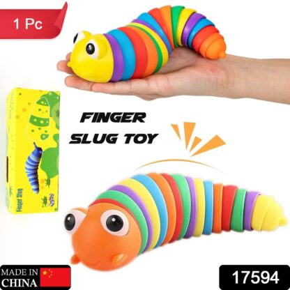 3D Rainbow Color Plastic Slug Fidget Toys, Stress Relieving Toy, Sensory Slug Toy for Boys and Girls, Finger slug Toy, for Autistic, Caterpillar Fidget Toys Stress Relief Gifts for Toddlers Kids Adults  (1 Pc) - Image 2