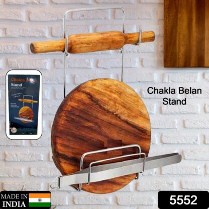 5552 Chakla Belan Chimta Stand Rolling Pin Board Tong Holder Silver Stainless Steel Multi-Purpose Rack for Kitchen (1 Pc ) - Image 2