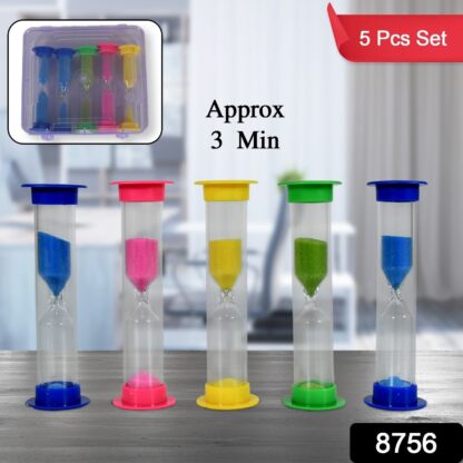 8756 Sand Timer Plastic Hourglass, Sand Glass Toy Sand Clock for Kitchen, Office, School and Brushing Teeth for Bathroom Timer Clock Children Hourglass Sand glass Toothbrush Household Sand Clock (3 Min Approx / 5 pc) - Image 2