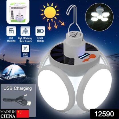 12590 Solar Multi-Functional Emergency LED Light Bulb with USB Charging, LED camping lamp, camping lamp, USB rechargeable, 5 brightness light modes, foldable camping light, SOS IP65 waterproof camping light, blackout emergency equipment, camping gadgets - Image 2