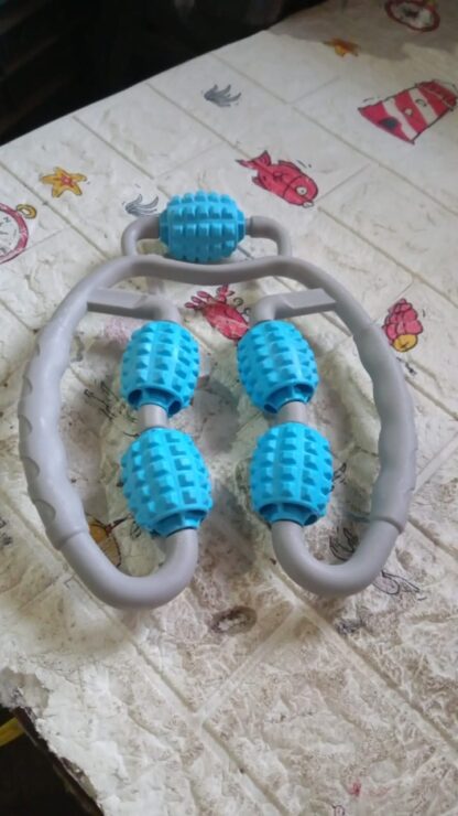 0265 Muscle Massage Roller, 5 Wheels Relieve Soreness Leg Muscle Roller Fitness Roller Muscle Relaxer Massage Roller Ring Clip All Round Massaging Uniform Force Elastic PP Drop Shaped for Home Use (1 Pc) - Image 7