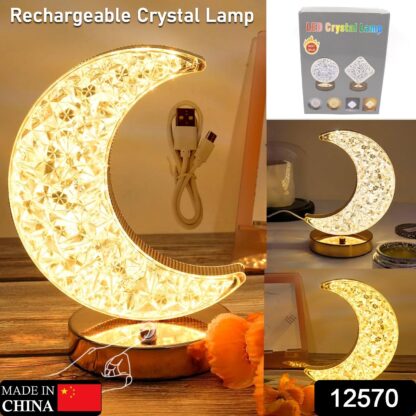 12570 Crystal Table Lamp | Moon Shape Touch Control Lamp with 3 Color | Metal Bedside Lamp for Kids Bedroom Romantic Desktop Nightstand | Stepless Dimming USB Charging Touch Night Light - Image 2