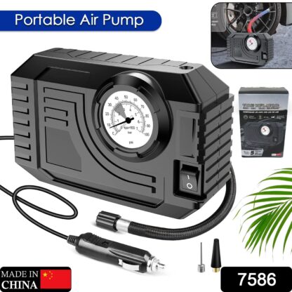 7586 Tire Inflator Portable Air Compressor 12V Small Air Pump for Car Tires Bicycle Balloons, Cars, Bike, Bicycles and Other Inflatables with LED Light (12V) - Image 2