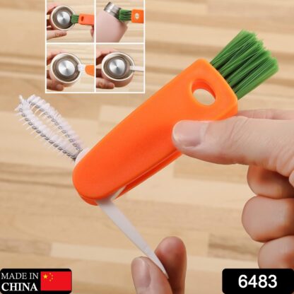 6483  3 in 1 Multifunctional Cleaning Brush Mini Glass Cover Cleaning Brush Bottle Cleaning Brush Set Cup Cleaner Brush Bottle Cap Detail Brush for Bottle Cup Cover Lid Home Kitchen Washing Tool (1 Pc) - Image 2