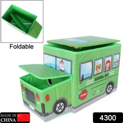 4300 Foldable Bus Shape Toy Box Storage with Lid for Storage of Toys Basket Useful as Toy Organizer mountable Racks Surface Multipurpose Basket for Kids Wardrobe Cabinet Wood with Cloth Cover For Home Decor Books, Game, Baby Cloth (Mix Color & Design ) - Image 2