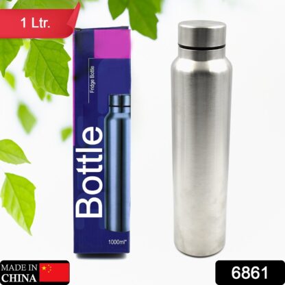 6861 Stainless Steel Water Bottle, Fridge Water Bottle, Stainless Steel Water Bottle Leak Proof, Rust Proof, Hot & Cold Drinks, Gym Sipper BPA Free Food Grade Quality Silver Color, Steel fridge Bottle For office/Gym/School 1000Ml - Image 2