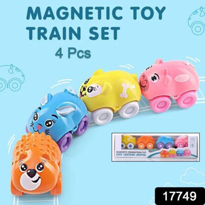 17749 Magnetic Connection Toy, Cute Cartoon Animal, Colorful Magnetic Mini Cartoon Animal Car Intelligence Kids Toy Home Decor, Train Set (4 Pc Set) - Image 2