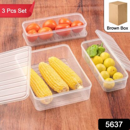 5637 Plastic Food Storage Container for Fridge, fridge storage boxes with Lid Stackable Fridge Storage Containers freeze organizer items and storage, vegetable storage box for fridge, (3 Pcs set) - Image 2