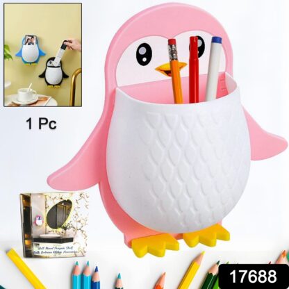 17688 Penguin Storage Box, Adhesive Remote Case, Electric Toothbrushes Holder, Universal Controller Holder, Wall Nightstand, Office Plastic Wall Mount - Image 2