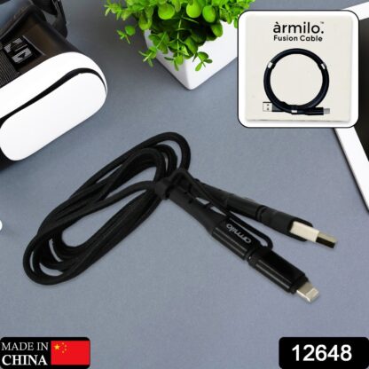 12648 3 IN 1 Fast Charging Cable with Type C & iPhone Support, Compatible with all devices, Data Transmission, Unbreakable Braided, Tangle Free - Image 2