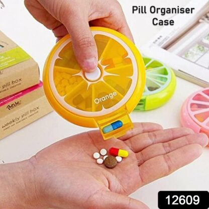 12609 Pill Box Medicine Dispenser 7-Day Week Weekly Whee Cute Portable fruit style 7 grid seal rotation Pill Organizer Medicine Box (1 Pc) - Image 2