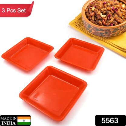 5563 Square Plastic Halwa Dinner Plate Snacks / Breakfast, Restaurant Serving Trays Home School Coffee Hotel Kitchen Office (3 Pcs Set) - Image 2