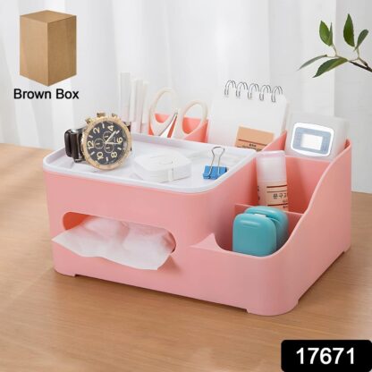 17671 Tissue Paper Storage Holder, Stationery Storage Remote Control, Decorative Pen, Pencil, Napkin, Mobile Phone Multi-Function Desk Storage Organizer for Home and Office (6 Compartment) - Image 2