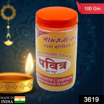 Natural Bhimsheni Camphor (Kapoor) Bhimseni Camphor Kapoor / Kapur Isoborneol Flakes Jar 100gm - Image 2