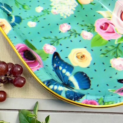 Big Plastic Flower Printed Design Serving Tray (1 Pc / 35 x 24 CM / Mix Color) - Image 7