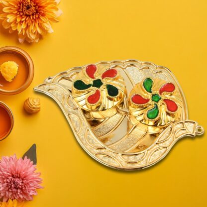 Leaf Shape Special Puja Thali (1 Pc / Mix Design) - Image 9