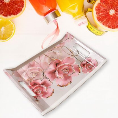 Plastic Rectangular Shape Flower Printed Design Serving Tray 3 pcs Home and Kitchen Use (3 pcs set) - Image 4