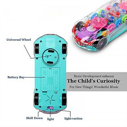 Automatic 360 Degree Rotating Transparent Gear Concept Car with Musical and 3D Flashing Lights Toy for Kids Boys & Girls (Multicolor / Battery Not Included) - Image 4