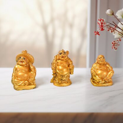 Golden Laughing Buddha Set Of Six Pieces Statue For Happiness, Wealth & Good luck Decor For Wealth and Success (6 Pcs Set) - Image 3