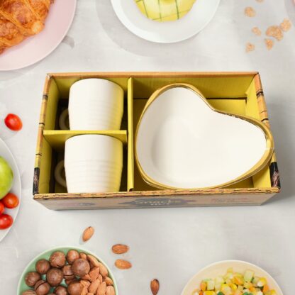 Snacks Hut Ceramic Tea / Cups Set With Heart Shape Plastic Serving Platter, Milk Cup / Mug, Coffee Cup, Tea Cup BPA Free Food Grade, or Outdoor for Household Gift For Birthday (3 Pcs Set) - Image 3