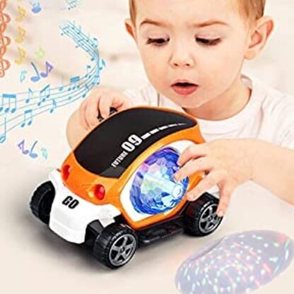 Plastic 360 Degree Rotating Stunt Car Toy for Kids - Bump and Go Action with 4D Lights and Music, Plastic Mini Car with Disco Ball (1 Pc / Battery Not Included) - Image 3