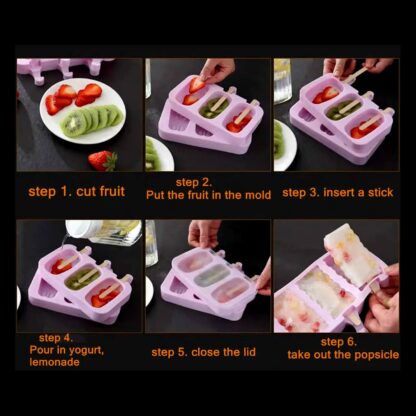 Silicone Popsicle Molds Ice Cream Pop Molds 4 Cavities with Lids 50 Pack Sticks for Kids Ice cube Maker Easy Release - Image 5