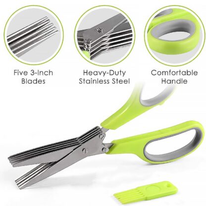 Herb Cutter Scissors 5 Blade Scissors Kitchen Multipurpose Cutting Shear with 5 Stainless Steel Blades & Safety Cover & Cleaning Comb Cilantro Scissors Sharp Shredding Shears Herb Scissors Set - Image 5