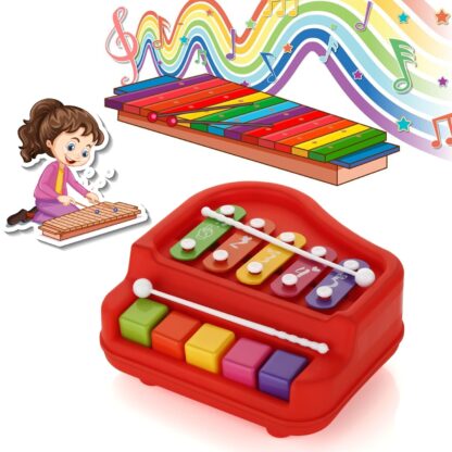 2 in 1 Baby Piano Xylophone Toy for Toddlers, 5 Multicolored Key Keyboard Xylophone Piano, Preschool Educational Musical Learning Instruments Toy for Baby Kids Girls Boys 3+ Years (1 Pc) - Image 5