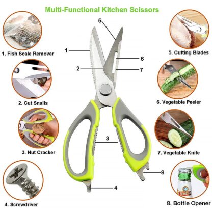 Multi-Purpose Kitchen Shears with Magnetic Holder, Stainless Steel, Red Multifunction Heavy Duty and Kitchen Scissors - Image 3