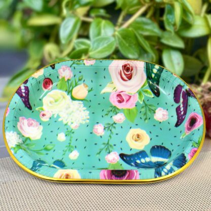 Plastic Flower Printed Design Serving Tray (3 Pcs Set / Mix Color) - Image 7