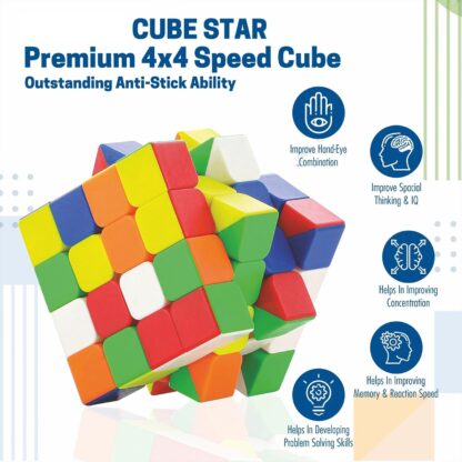 Small Puzzles Cubes 4×4×4 High Speed Sticker Less Magic Cube Game, Kids and Professionals Magic Cube Puzzle Toy, Pack of 1, 8+ Years - Image 3